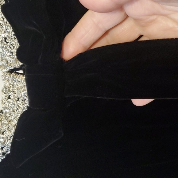 Vintage Wimpfheimer & Bro 50/60s blk velvet dress silver braid trim Sz 16 - Picture 7 of 16